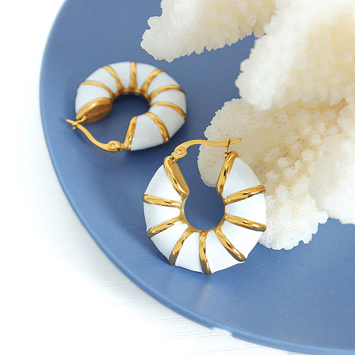 1 Paar INS-Stil übertriebene moderne Kreis-Ohrringe aus Edelstahl mit Emaille-Beschichtung und 18-Karat-Vergoldung