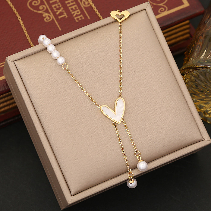 Commute Heart Shape Flower Stainless Steel  Plating Pendant Necklace