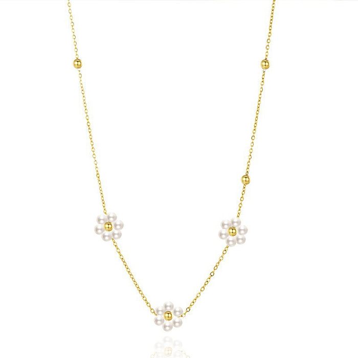 IG Style Water Droplets Stainless Steel  Imitation Pearl Plating 18K Gold Plated Necklace