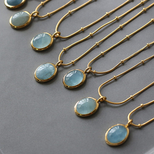 Collier ovale en acier inoxydable, bijoux étoile à la mode, bleu océan, vente en gros