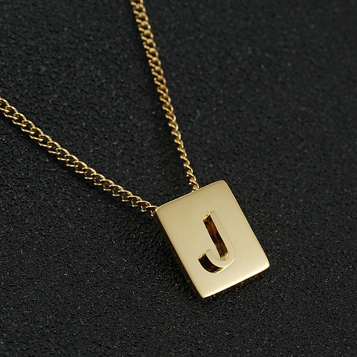 Moda carta quadrada de aço inoxidável pingente colar banhado a ouro colares de aço inoxidável