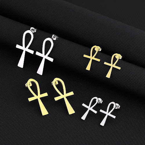 1 Pair Hip-Hop Simple Style Cross Plating Hollow Out Stainless Steel  18K Gold Plated Ear Studs