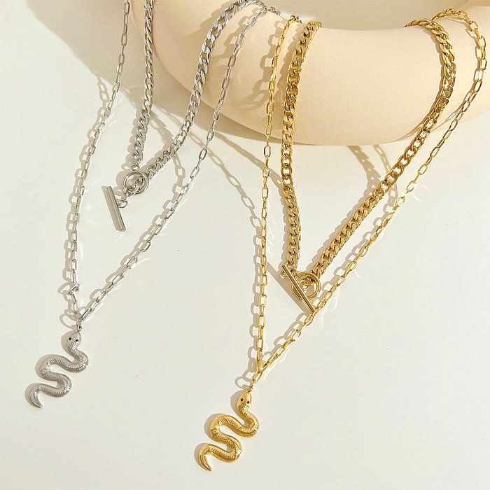 Mehrschichtige Hip-Hop-Schlangen-Halsketten aus Edelstahl. Vergoldete Halsketten aus Edelstahl