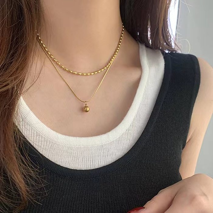 Roman Style Solid Color Stainless Steel Plating 18K Gold Plated Layered Necklaces