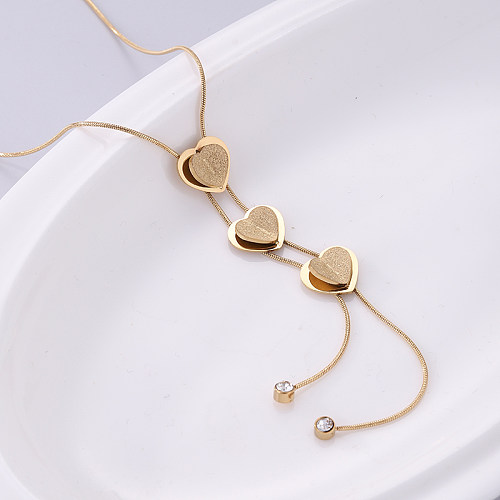 Fashion Heart Shape Stainless Steel  Plating Inlay Rhinestones 18K Gold Plated Necklace