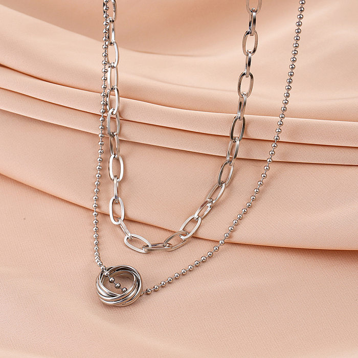 Fashion Double-layer Detachable Ring Necklace Creative Hip-hop Stainless Steel Sweater Chain