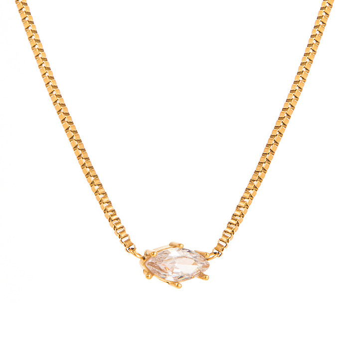Geometric Stainless Steel  Gold Plated Zircon Pendant Necklace 1 Piece