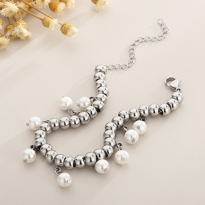 Modische Armbänder mit Perlen-Edelstahlbeschichtung, 1 Stück