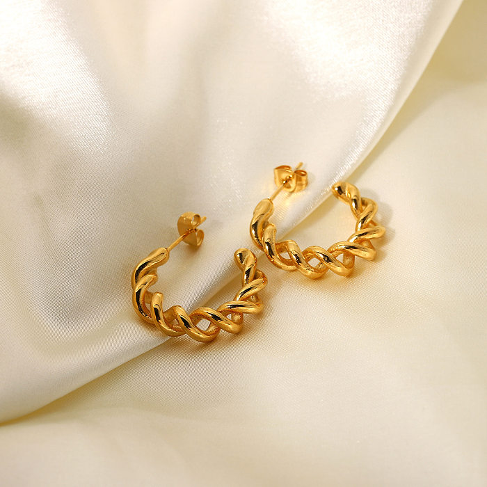 18K Gold-plated Hoop Jewelry Double-line Cross-wound Twisted Geometric C-shaped Earrings Stainless Steel  Earrings