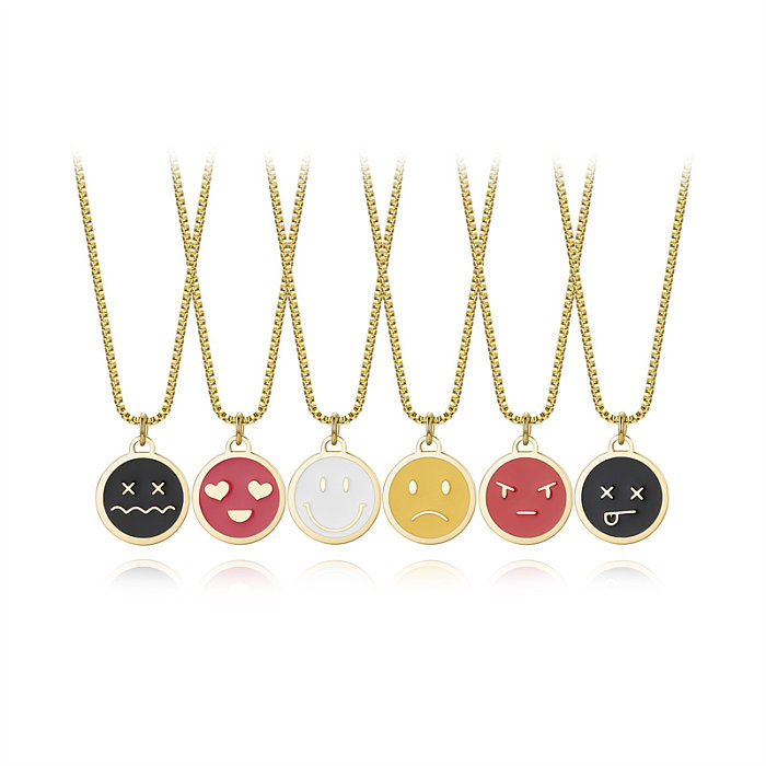 Lässiger, schlichter Stil, Smiley-Gesicht, Emoji-Gesicht, Edelstahl, 14 Karat vergoldet, vergoldete Anhänger-Halskette in großen Mengen