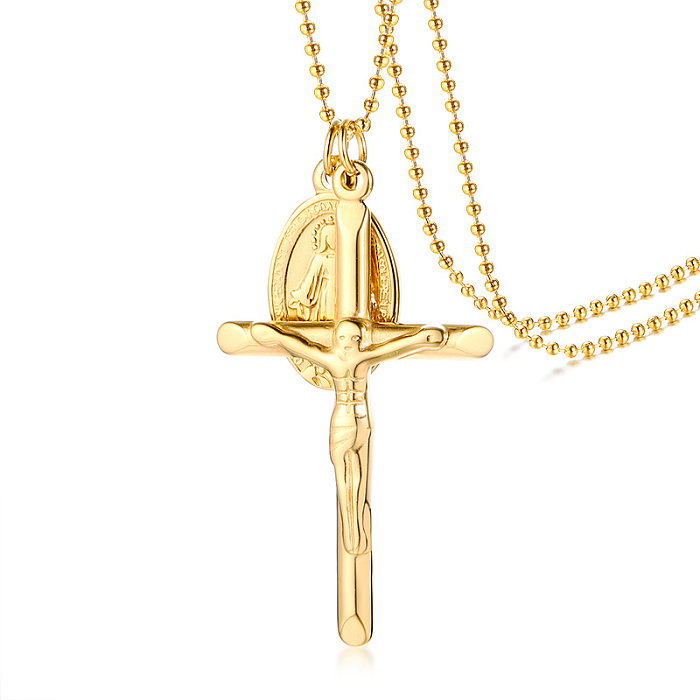 Collier avec pendentif en forme de croix de style romain, plaqué or, style vintage, en acier inoxydable