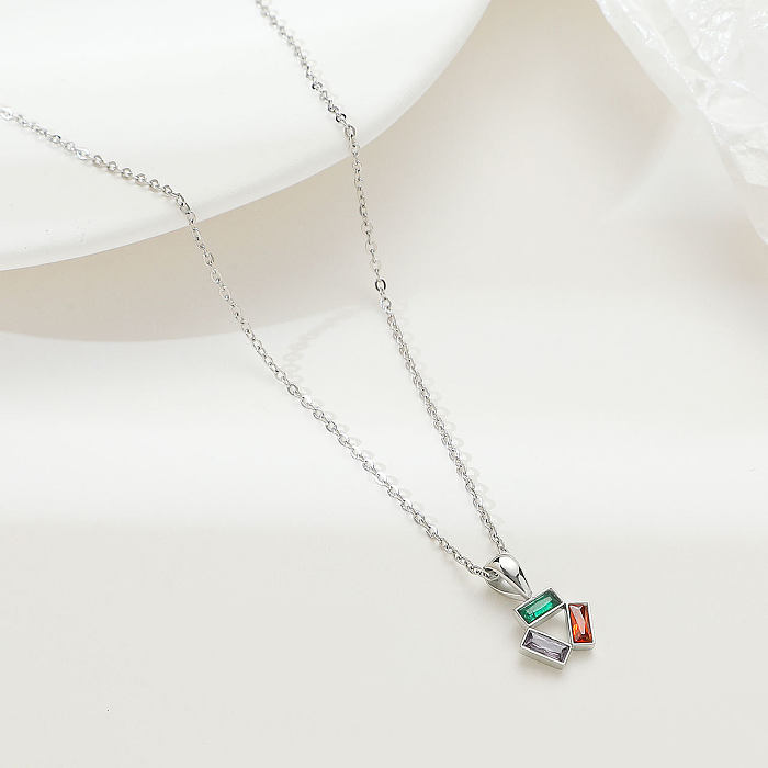Simple Style Color Block Stainless Steel  Plating Inlay Zircon White Gold Plated Gold Plated Pendant Necklace