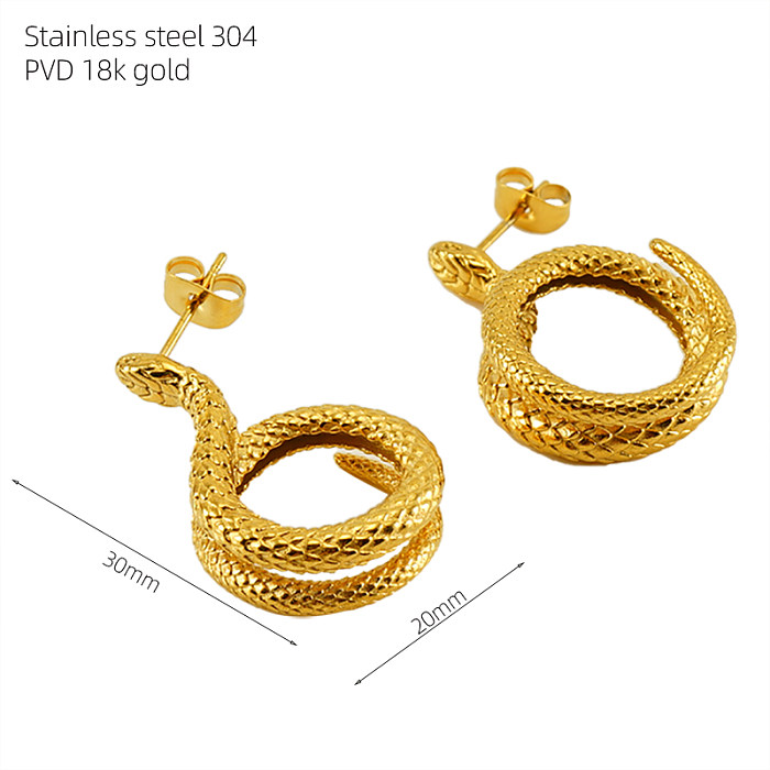 1 par de pendientes elegantes chapados en oro de 18 quilates de acero inoxidable con pulido de serpiente Retro