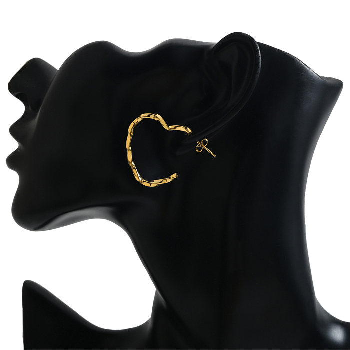 1 Paar elegante, schlichte, herzförmige, einfarbige Ohrstecker aus Edelstahl mit 18-karätiger Vergoldung