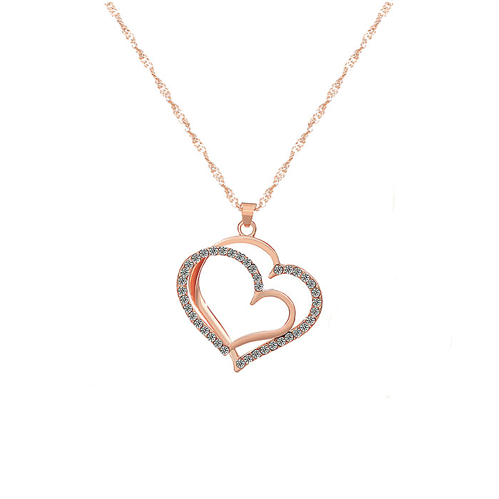 Vintage Style Heart Shape Stainless Steel  Plating Inlay Zircon 18K Gold Plated Rose Gold Plated Pendant Necklace