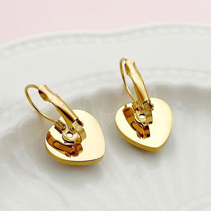 1 Pair Princess Sweet Heart Shape Plating Inlay Stainless Steel  Shell Gold Plated Drop Earrings