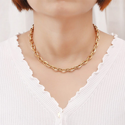 Retro-Damen-Halskette aus einfarbigem Edelstahl mit vergoldeter Beschichtung