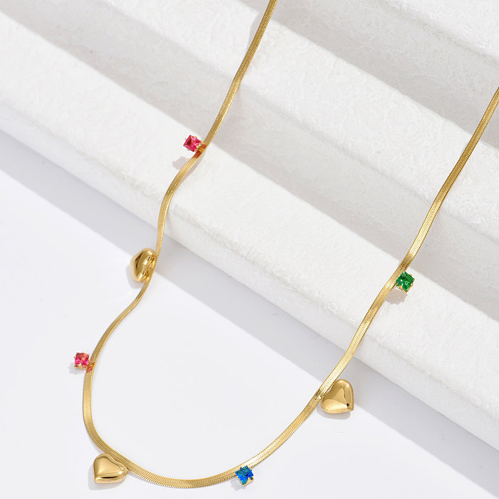 Schlichter Stil, herzförmige Edelstahl-Halskette, Inlay-Zirkon-Edelstahl-Halsketten, 1 Stück