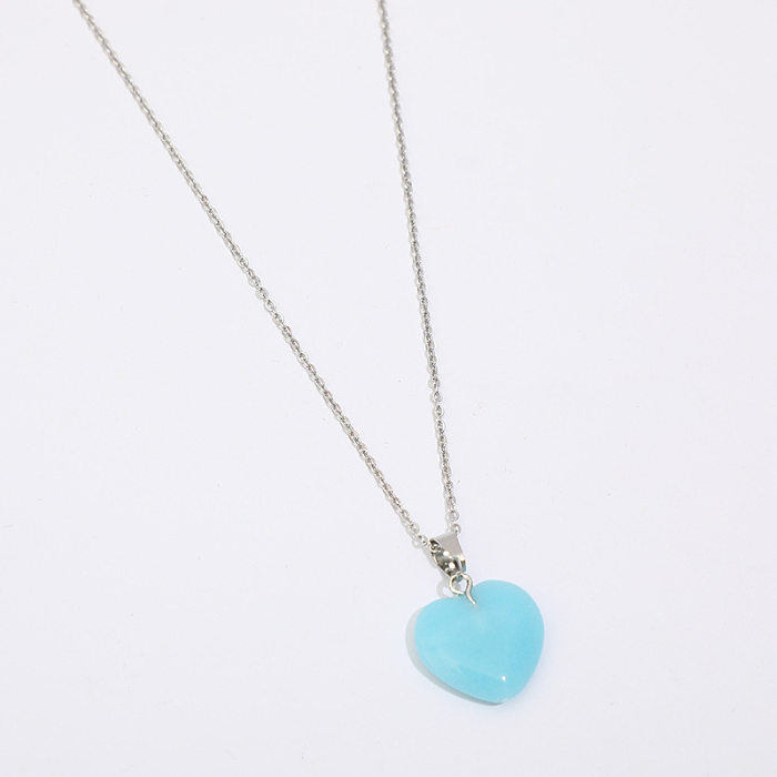 Fashion Heart Shape Stainless Steel  Natural Stone Luminous Pendant Necklace 1 Piece