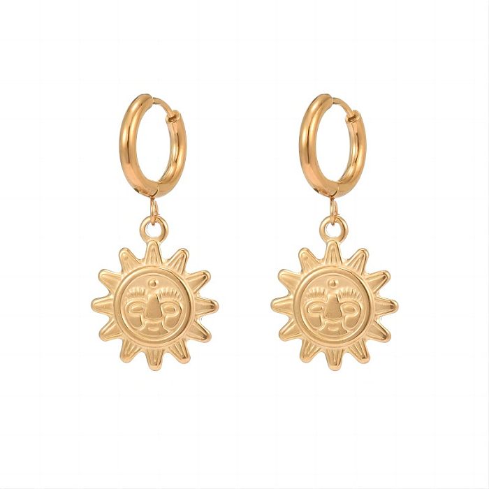 1 Pair Elegant Lady Sun Moon Smiley Face Polishing Plating Stainless Steel  18K Gold Plated Drop Earrings
