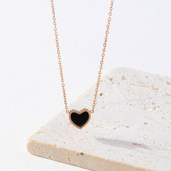 Elegant Modern Style Simple Style Heart Shape Stainless Steel Inlay Artificial Gemstones Pendant Necklace