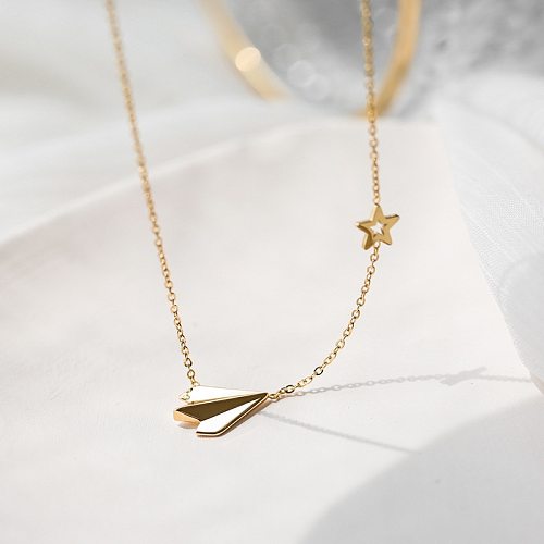 Simple Style Star Airplane Stainless Steel Plating 18K Gold Plated Necklace