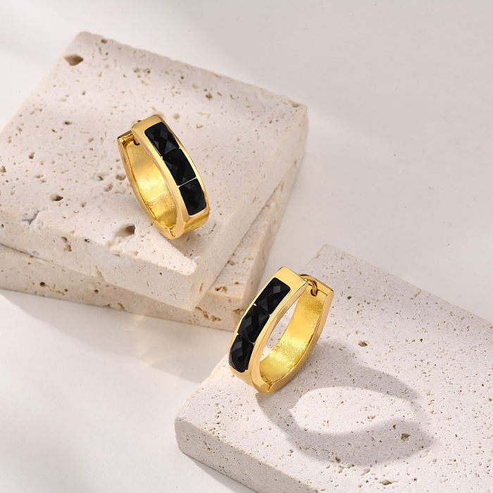 1 par de aretes de aro chapados en oro de 18 quilates de acero inoxidable chapado en bloques de color estilo IG