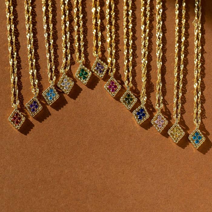 Lässige, schlichte Halskette mit Farbblock-Anhänger aus Edelstahl mit 18-Karat-Vergoldung
