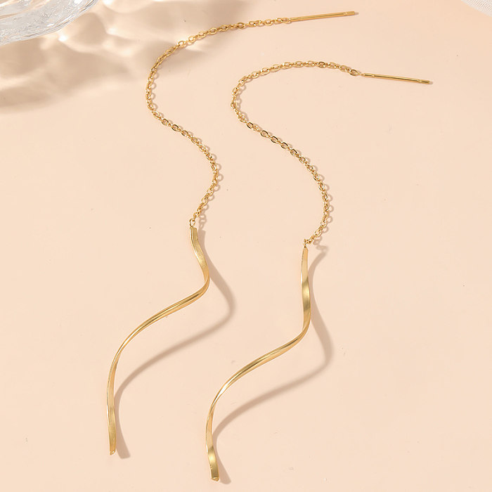 1 par Casual Elegante Estilo simple Color sólido Chapado Acero inoxidable Chapado en oro de 18 quilates Línea de oreja