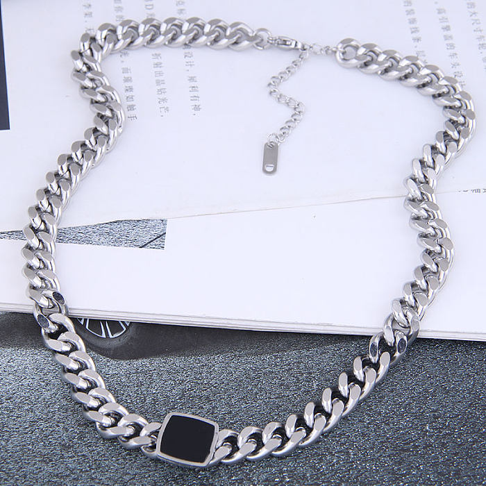 European And American Fashion Metal Simple Four-square Stainless Steel Temperament Necklace