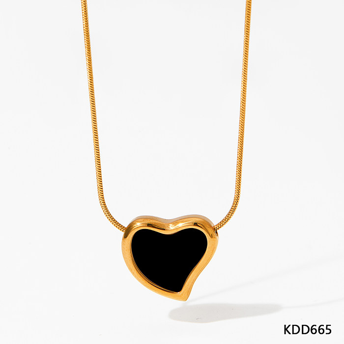 Collar chapado en oro con piedras preciosas artificiales con incrustaciones de acero inoxidable con forma de corazón de estilo simple informal