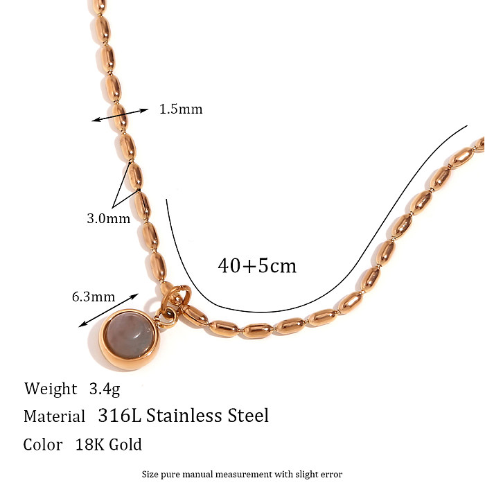 Basic Classic Style Solid Color Stainless Steel  Plating Natural Stone 18K Gold Plated Pendant Necklace