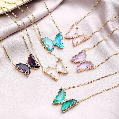 1 Piece Fashion Butterfly Stainless Steel Inlay Crystal Pendant Necklace