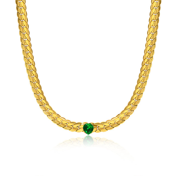IG Style Schlichter Stil, herzförmige Halskette mit Edelstahlbeschichtung, Inlay aus Zirkon, 18 Karat vergoldet