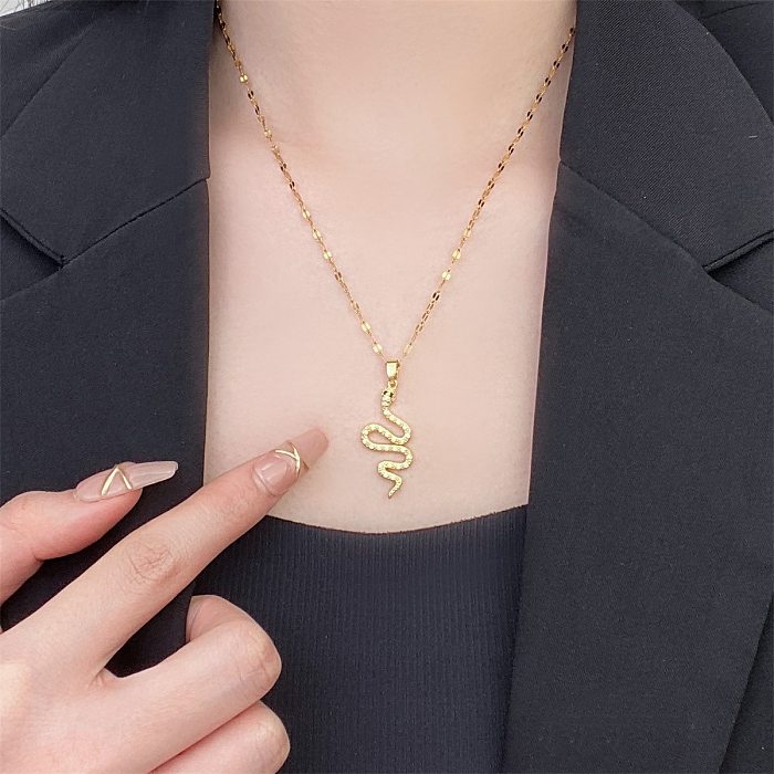Simple Style Snake Stainless Steel  Inlay Zircon Pendant Necklace