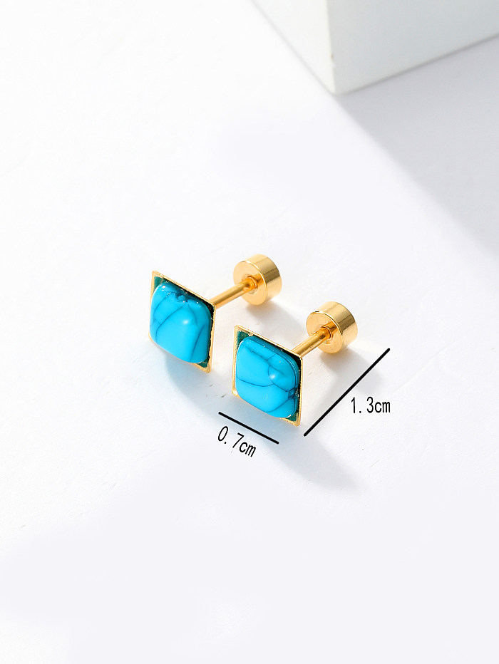 1 Pair Fashion Square Stainless Steel  Plating Inlay Turquoise 18K Gold Plated Ear Studs