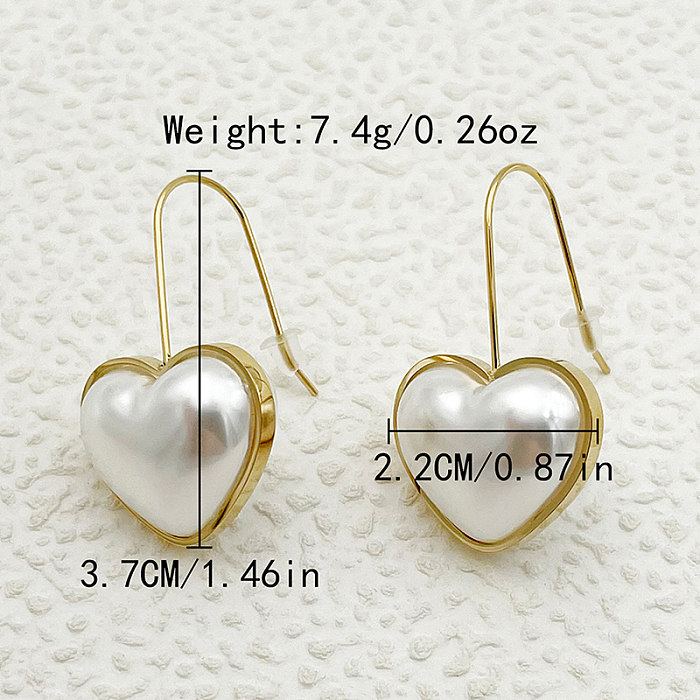 1 paire de crochets d'oreille en acier inoxydable, incrustation de placage en forme de cœur élégant et décontracté, perle plaquée or