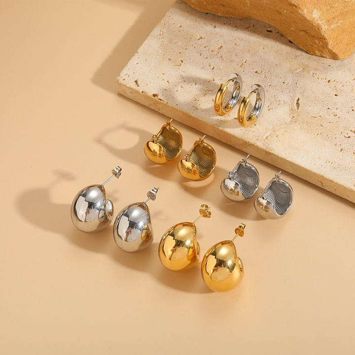 Pendientes chapados en oro de 1 quilates de acero inoxidable con revestimiento de color sólido de estilo simple de 14 pieza