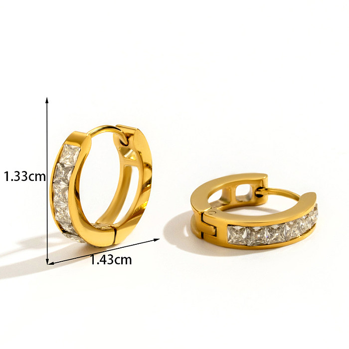 1 Paar elegante, schlichte, geometrische herzförmige Blumen-Beschichtungs-Inlay-Ohrringe aus Edelstahl mit Zirkon und 18-karätigem Gold