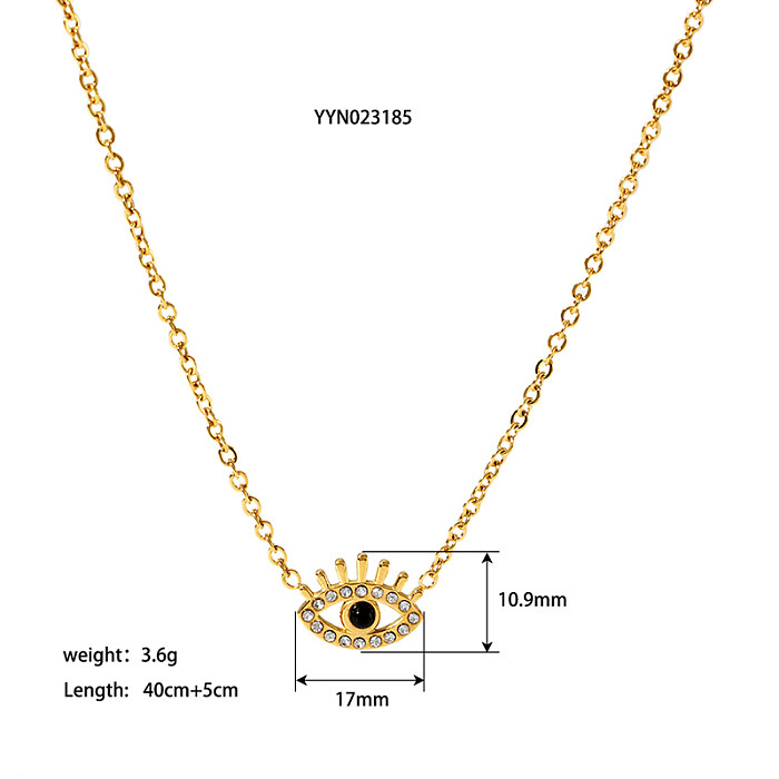 Vintage Style Hawaiian Devil'S Eye Stainless Steel  Plating Inlay Rhinestones 18K Gold Plated Pendant Necklace