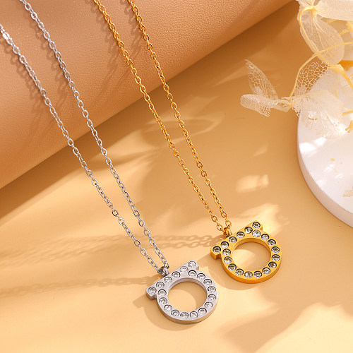 Casual Letter Stainless Steel  Plating Inlay Rhinestones Gold Plated Silver Plated Pendant Necklace