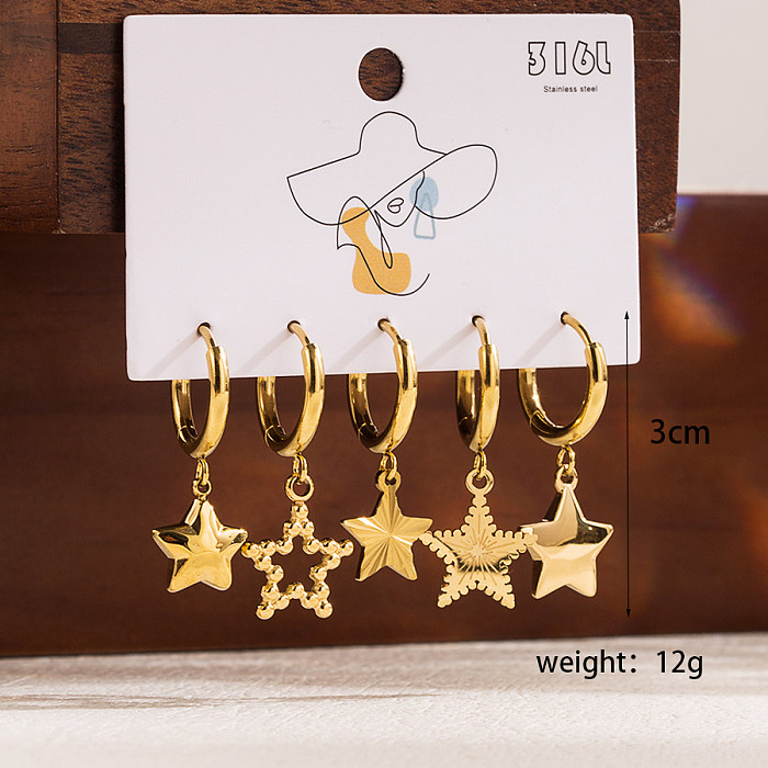 1 Set Formal Simple Style Artistic Sun Star Moon Scallop Star Stainless Steel  Zircon 14K Gold Plated Drop Earrings