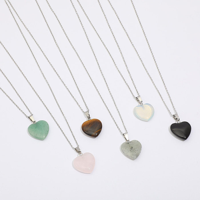 Fashion Heart Shape Stainless Steel  Natural Stone Luminous Pendant Necklace 1 Piece