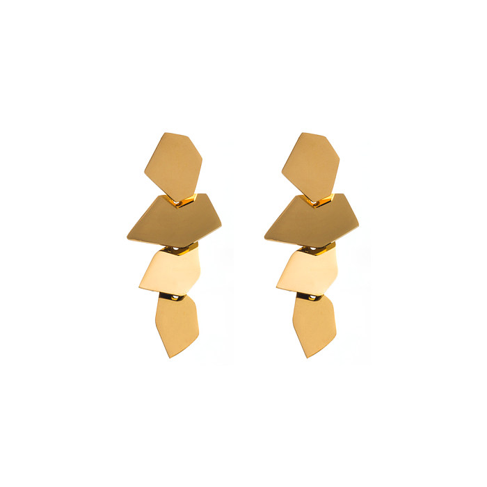 1 Paar elegante, runde, vergoldete Tropfenohrringe aus Edelstahl mit Blattbeschichtung