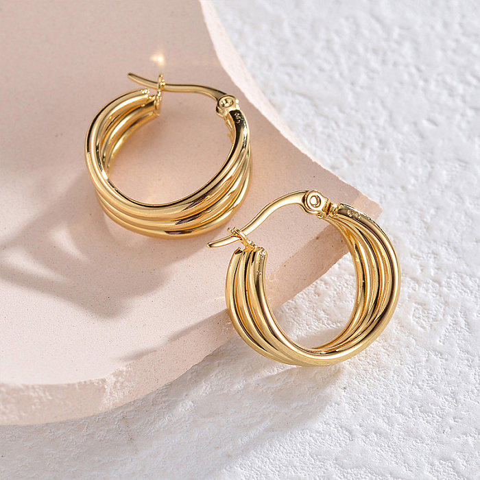 1 Pair Simple Style Streetwear Solid Color Plating Stainless Steel  18K Gold Plated Hoop Earrings