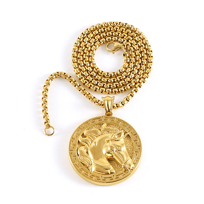 Wholesale 1 Piece Classical Horse Stainless Steel  18K Gold Plated Pendant Necklace