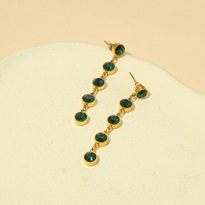 1 Pair Retro Round Plating Inlay Stainless Steel  Zircon 18K Gold Plated Drop Earrings