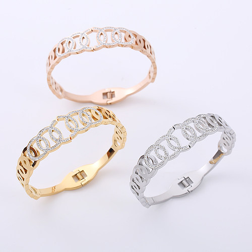 Elegant Circle Stainless Steel Plating Rhinestones Bangle 1 Piece