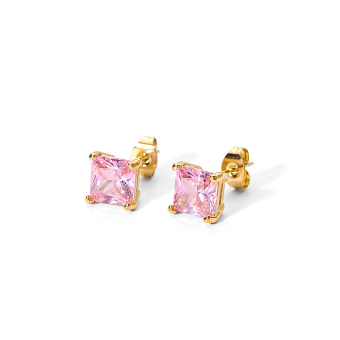 1 Pair Elegant Square Plating Three-dimensional Inlay Stainless Steel  Zircon 18K Gold Plated Ear Studs