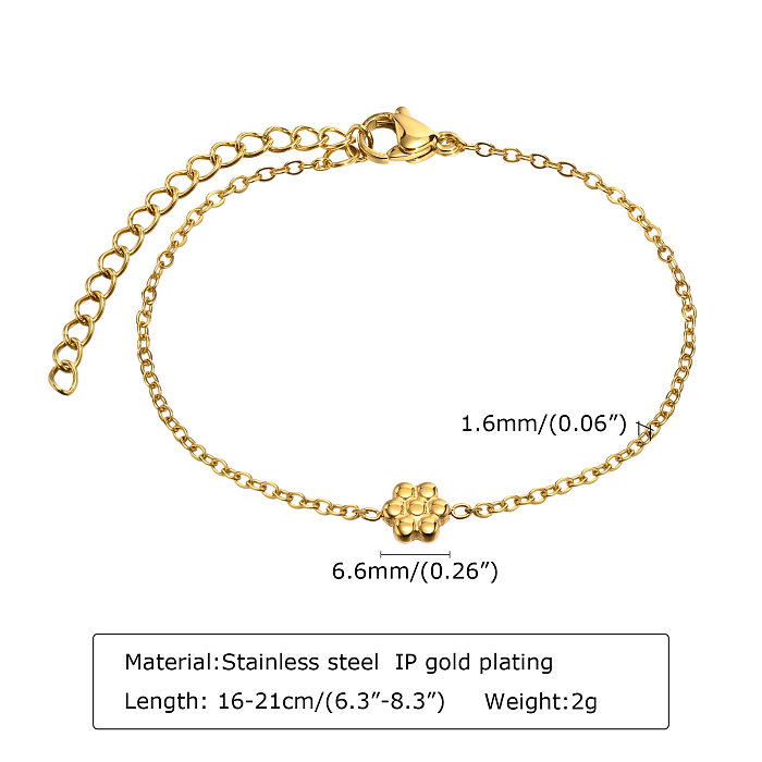 IG-Stil, koreanischer Stil, runde Herzform, Blume, Edelstahl-Beschichtung, Inlay, Zirkon, 18 Karat vergoldete Armbänder